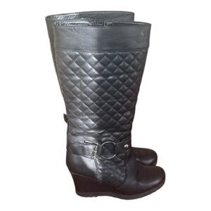 STEPWEL Black Quilted Knee-High Wedge Boots size 36